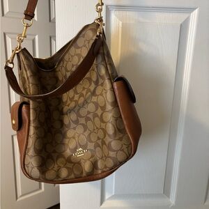 Coach Tan and Brown Signature Shoulder Bag